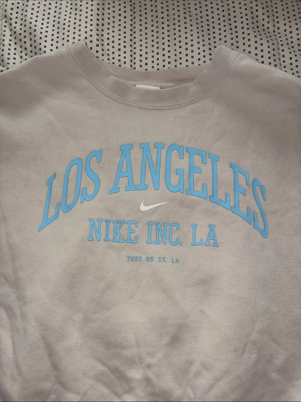 Nike Women's Cream Crewneck Sweatshirt with Light Blue 